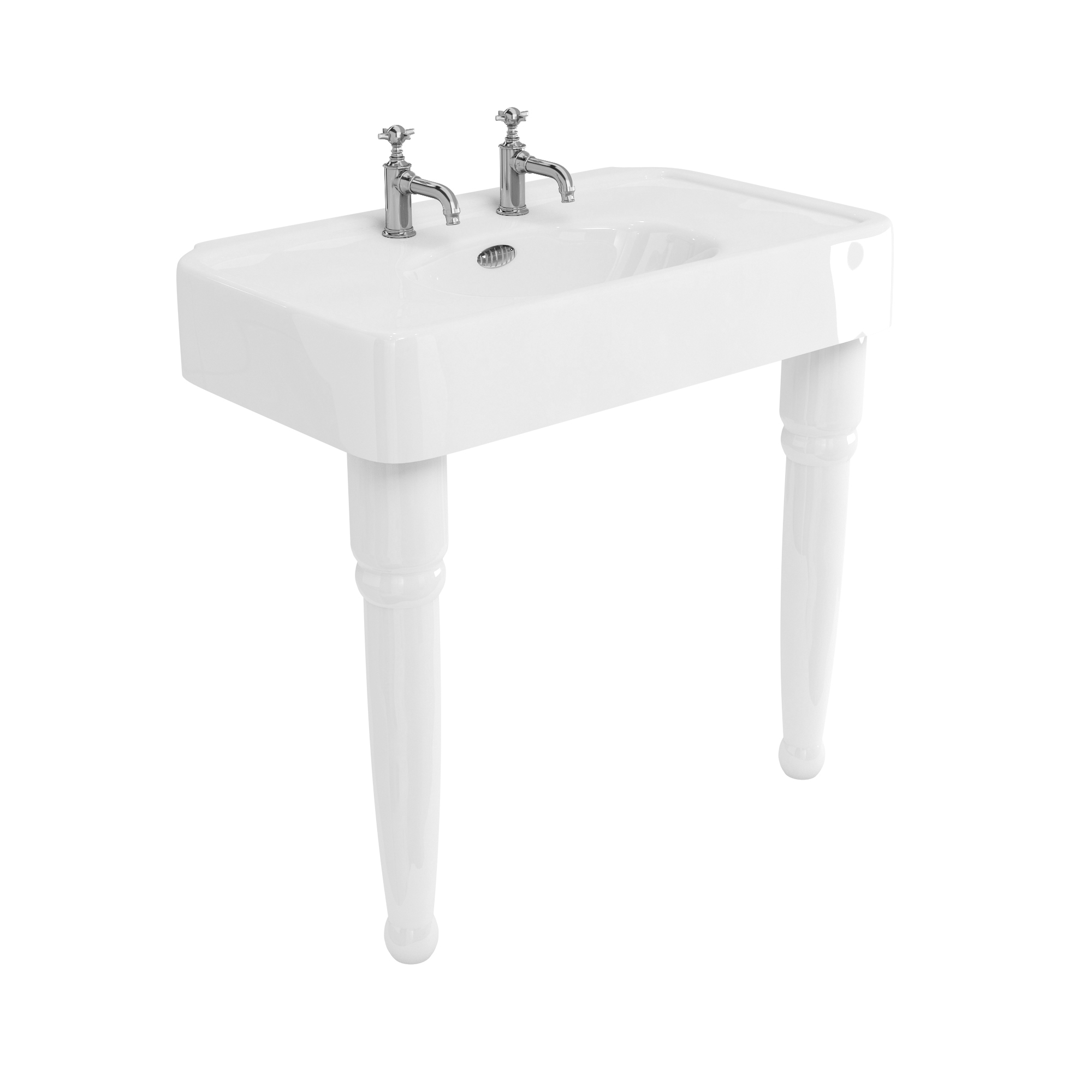 Arcade 900mm basin with chrome overflow & ceramic console legs